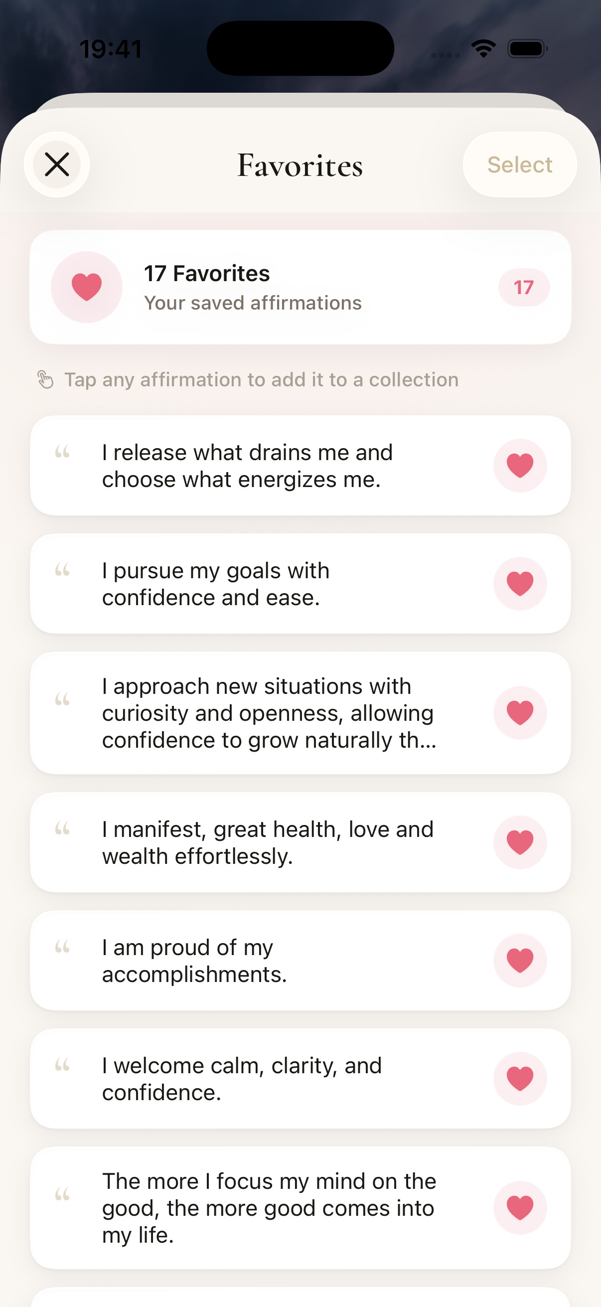 AffirmMe app screen highlighting the daily ritual experience